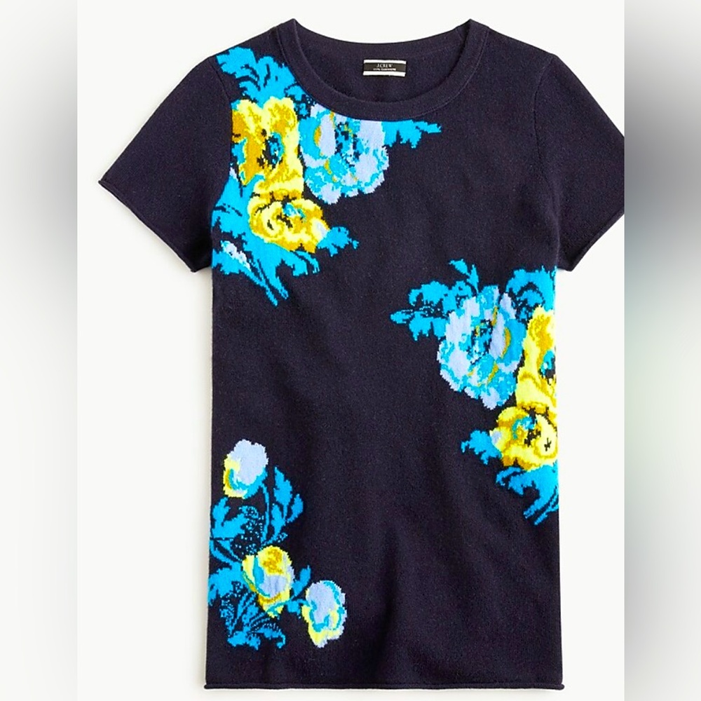 J. Crew Blue Short Sleeve Tee Floral Design